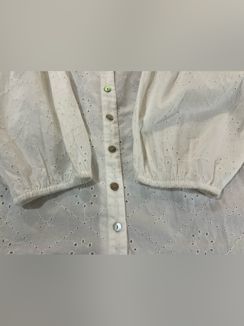 J.Jill Women’s Large White Eyelet Blouse 100% Cotton Puff Sleeve Boho Tunic - Picture 10 of 14